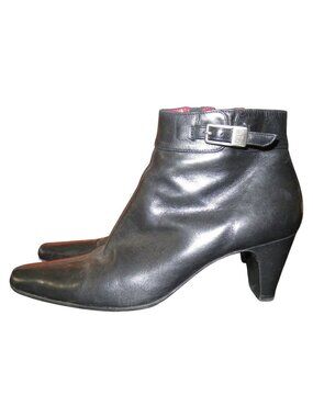 Donald J Pliner Lucya Black Italian Leather Chunky Heeled Ankle Boots Sz 6 M